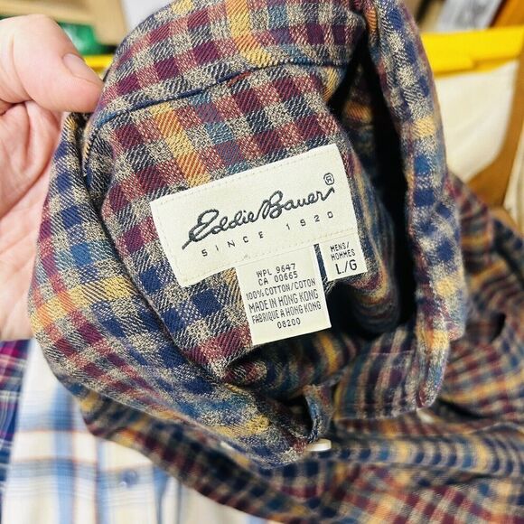 Vintage 90s Eddie Bauer Button Down 100% Cotton Flannel Shirt Plaid Check - Picture 5 of 5